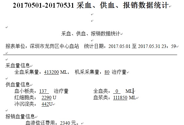 20170501-20170531采血、供血、报销数据统计